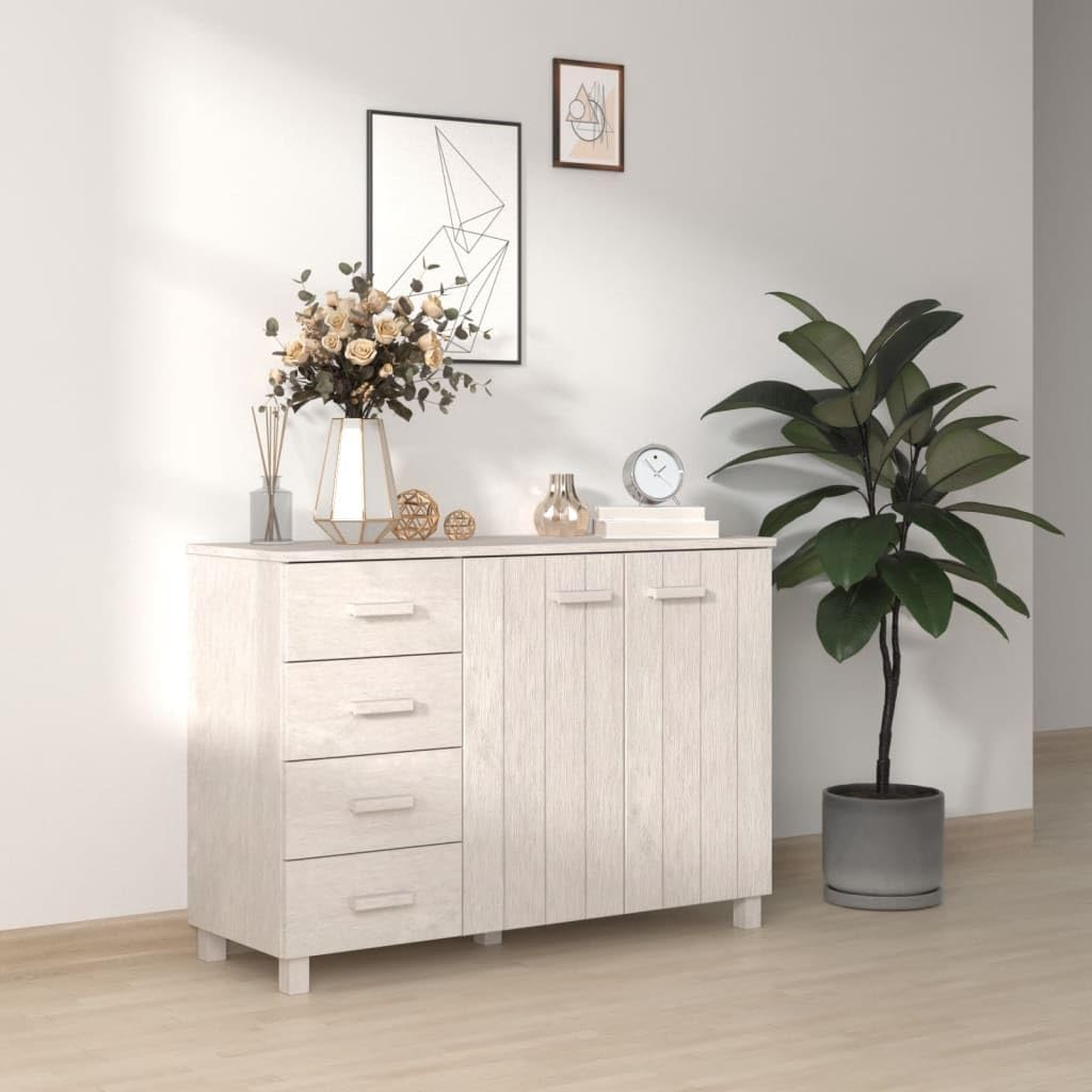 White Solid Pinewood and MDF Sideboard with 4 Drawers and 2 Doors, Modern Storage Cabinet for Dining Room Living Area Hallway Entryway Buffet Console