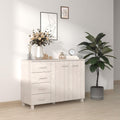 White Solid Pinewood and MDF Sideboard with 4 Drawers and 2 Doors, Modern Storage Cabinet for Dining Room Living Area Hallway Entryway Buffet Console