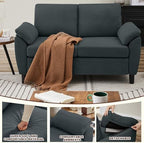 Convertible Sectional Sofa Set, 79" Modern L Shaped Couch and 57" Loveseat, Linen Upholstered 3 Seat Sofa with Storage Ottoman, Couches for Living Room, Apartment, Dark Grey