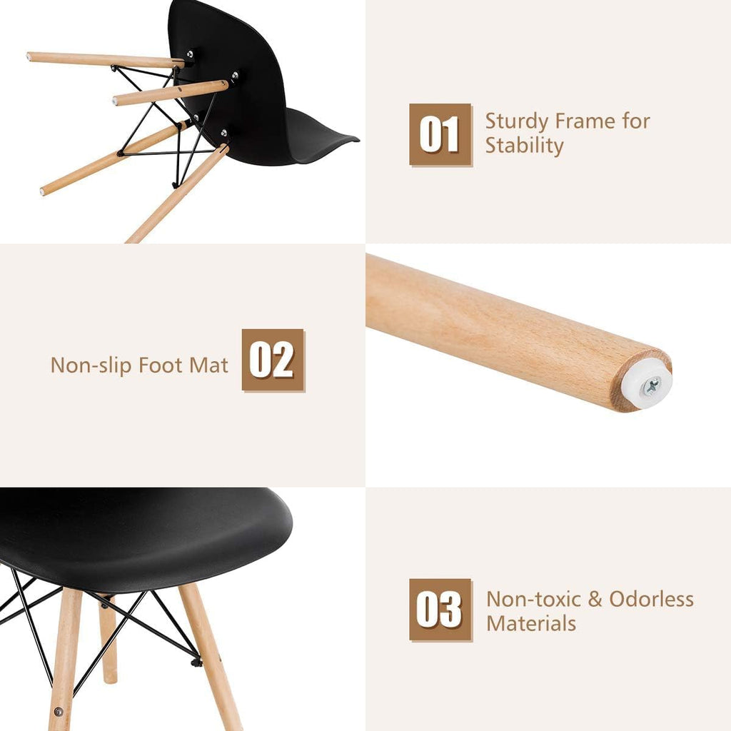 GOFLAME DSW Dining Chairs Set of 4, Shell Plastic Chairs with Wooden Legs, Modern Style Armless Chairs for Living Room Kitchen Bedroom, Kitchen Side Chairs for Dining Room, Living Room, Black