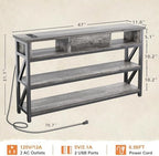 Mexin Console Table with Outlets and USB Ports, Entryway Table with Drawer Storage Shelves, Industrial Wood Hallway Sofa Table for Living Room, Couch, Foyer Table, 47 Inch Grey Oak