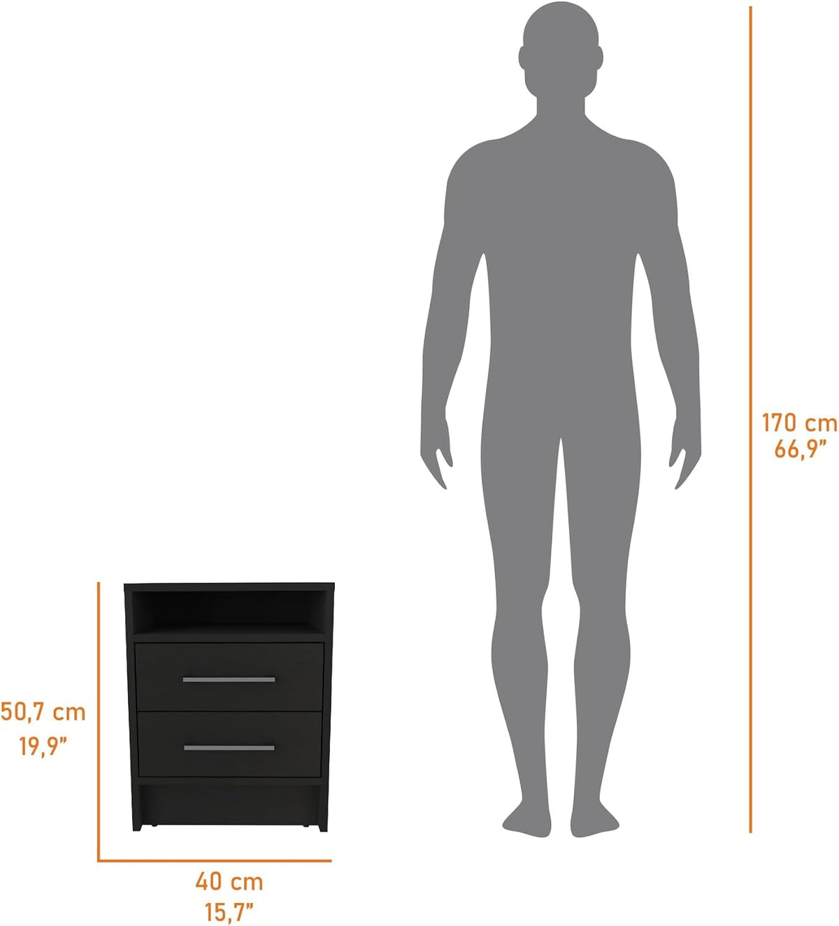 Philadelphia Nightstand, Two Drawers, Concealed Shelf,for Small Spaces