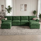140" Modular Sectional Couch, U Shaped Cloud Sofa for Living Room | Comfortable Foam Cushions, Sturdy Frame, Appealing Appearance, Easy Assembly, Soft Chenille, Modular Design, Green