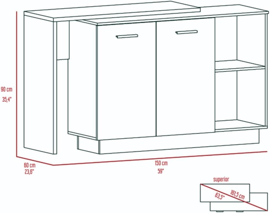 2-Shelf 1-Drawer Kitchen Island Wenge and Light Oak | Includes 5 shelves and 2 doors for storage and display