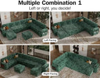 Vipbear 130" Modular Sectional Sleeper Sofa with Pull Out Bed, 9 Seat Corduroy L Shaped Couch with Ottoman and Chaise|USB Ports|Cup Holders|Side Table, Tool Free Assembly, Green