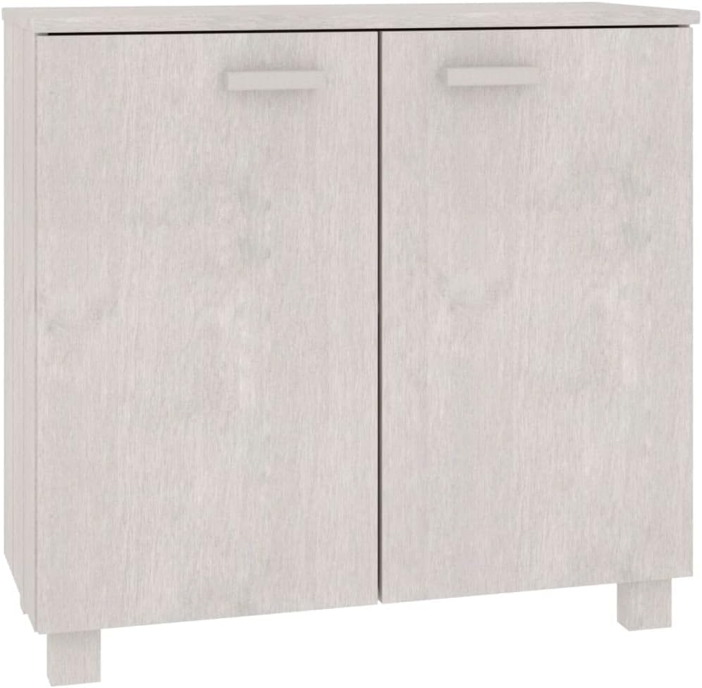White Wooden Sideboard with 2 Doors, 33.5"x13.8"x31.5" Solid Pine Wood Storage Cabinet, Hamar Accent Buffet Credenza for Living Room, Dining Room and Hallway