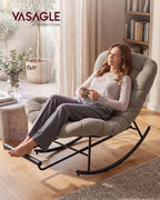 VASAGLE Outdoor Rocking Chair with Extendable Footrest, Removable Cushion | Papasan Chair, Outdoor Furniture, Heavy Duty Rocker, for Porch Patio Garden, Beige, TEOU Collection ULYY062LZ01V1