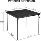 FurnitureR Square Folding Card Table 34 Inch, No Assembly Portable Table for Game Nights, Small Space Dining & Indoor Outdoor Use, PVC Top with Metal Frame, Black