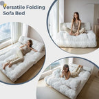 MAXYOYO Folding Sofa Bed, Convertible Chair Bed with Pillow | Foldable Couch with Back Support, Portable Fold Out Chair Comfy Floor Sofa for Living Room Bedroom, Beige, Double