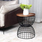 Telephone Table, Mobile Tray Sofa Side Table,Retro Solid Wood Telephone Desk,with Metal Storage Space,Diameter 16.14inch (Color:Walnut,Size:16.1416.1419.68in)
