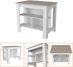 Kitchen Island with Three Shelves Light Gray/White Finish | Tabletop with silver nanoparticles protective film for hygiene