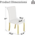ACEDÉCOR Modern Dining Chairs Set of 2, White Leather Dining Room Chairs with Gold Stainless Steel Legs, Upholstered Chairs with High Back and Metal Legs for Kitchen/Living Room/Restaurant