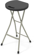 LDAILY Folding Stool, 28’’ Folding Bar Stool with Handle, Footrest, Anti-Slip Foot Pads and Steel Frame, Collapsible Round Stool Chair for Outdoor, Indoor, Garden, Camping, Fishing, Black (1)