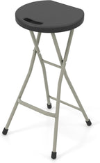 LDAILY Folding Stool, 28’’ Folding Bar Stool with Handle, Footrest, Anti-Slip Foot Pads and Steel Frame, Collapsible Round Stool Chair for Outdoor, Indoor, Garden, Camping, Fishing, Black (1)