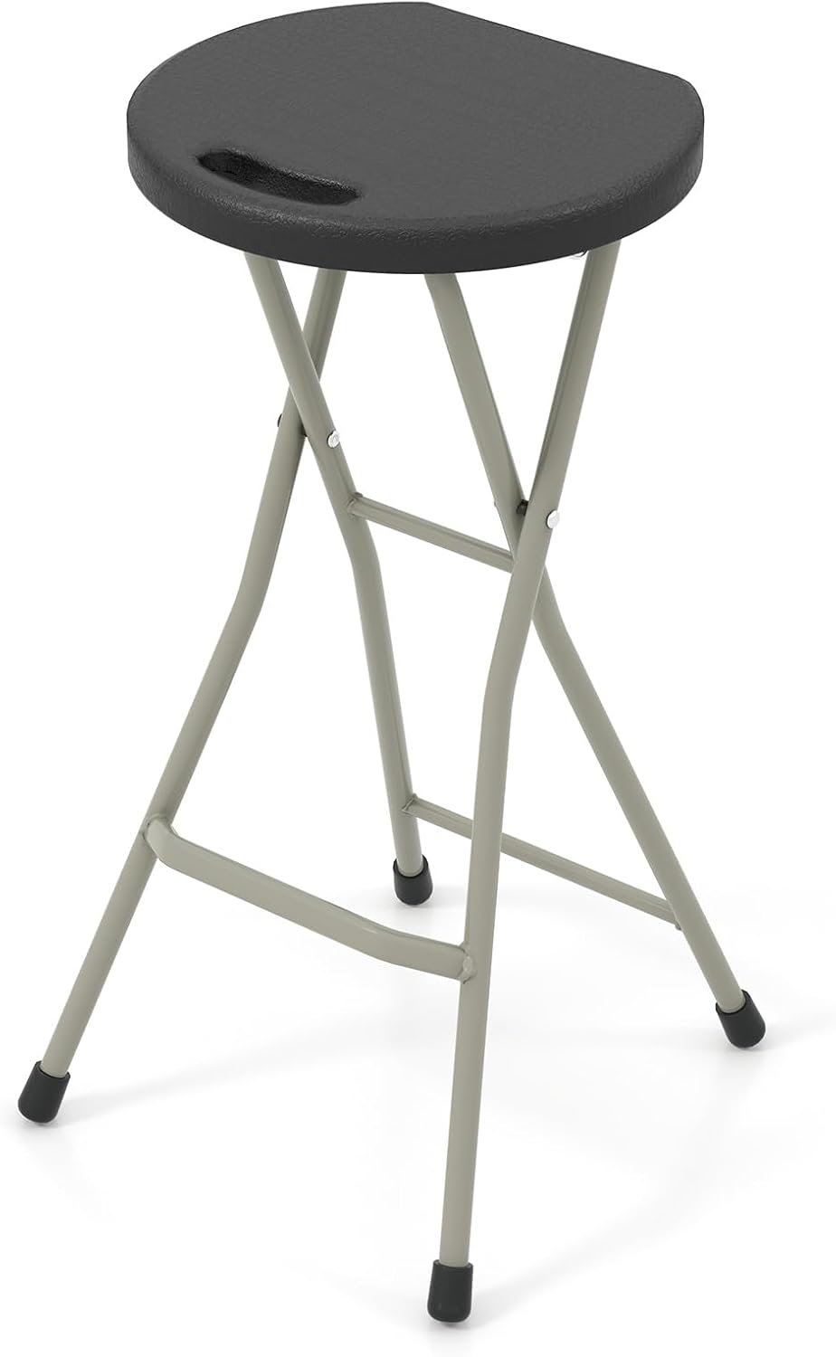 LDAILY Folding Stool, 28’’ Folding Bar Stool with Handle, Footrest, Anti-Slip Foot Pads and Steel Frame, Collapsible Round Stool Chair for Outdoor, Indoor, Garden, Camping, Fishing, Black (1)