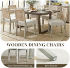 chairus upholstered Dining Chairs Set of 4, Boho Coastal Dining Room Chairs with Natural Woven Rope Back White Gray Washed Wood Leg Modern Farmhouse Wooden Kitchen Side Chairs, Ivory Linen Seat