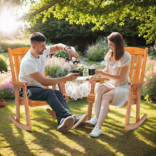 VINGLI Outdoor Rocking Chair, Heavy Duty 600 LBS Wooden Rocker, Teak(1PC) | High & Comfortable Backrest, Weatherproof Patio Rocker with Ergonomic Design, for Patio, Garden, Porch