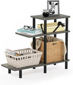 Pemberly Row 3-Tier Sofa Side Table, Engineered Wood, French Oak Gray/Black Finish, 31.5" W x 11.61" D x 25.63" H, Modern Style, Open Shelf Design, Sturdy Compact End Table for Living Room or Bedroom