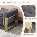 End of Bed Storage Bench, 67'' Benches for Bedroom Foot of Bed King Size, Upholstered Velvet Tufted Storage Ottoman Bench with Gold Legs for Window Living Room Entryway, Grey