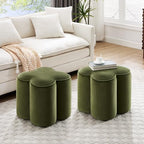 Zesthouse Flower Pouf Ottoman Foot Rest, Velvet Fabric Poofy Ottoman Stool | Large Ottoman Footstool for Couch, Modern Living Room Stool Seat, Cute Square Vanity Stool for Bedroom Dorm Green Footstool