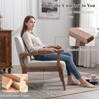 BESTANO Mid Century Modern Accent Chair Set of 2, Linen Upholstered Living Room Accent Armchair with Wood Frame, Farmhouse Chair for Living Room Bedroom, Ivory