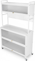 Kitchen Pantry Storage Cabinet with Shelf, Multi-Layer Metal Pantry Cabinet on Wheels, Modern Sideboard for Dining Room, Living Room
