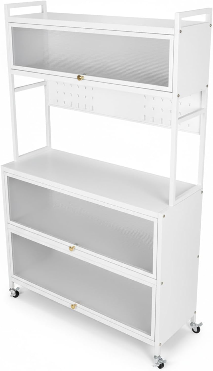 Kitchen Pantry Storage Cabinet with Shelf, Multi-Layer Metal Pantry Cabinet on Wheels, Modern Sideboard for Dining Room, Living Room