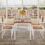 GarveeHome 5 Piece Dining Table Set, Industrial Style Dining Table and Chairs Set for 4, Kitchen Table Set for Dining Room Kitchen Apartment, White Brown