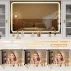 Fluted Makeup Vanity Desk with Mirror and Lights, 55" Glass Top Vanity with 8 Drawers & 4 RGB Glass Cabinets, Adjustable Shelves & Power Outlet, Modern Dressing Table Set for Women Girls Bedroom