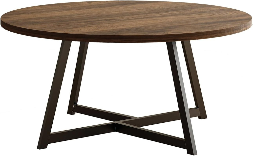 59" Round Dining Table for 6-8, Modern Kitchen Table with Steel Base, Dining Room Tables for Kitchen, Dark Brown