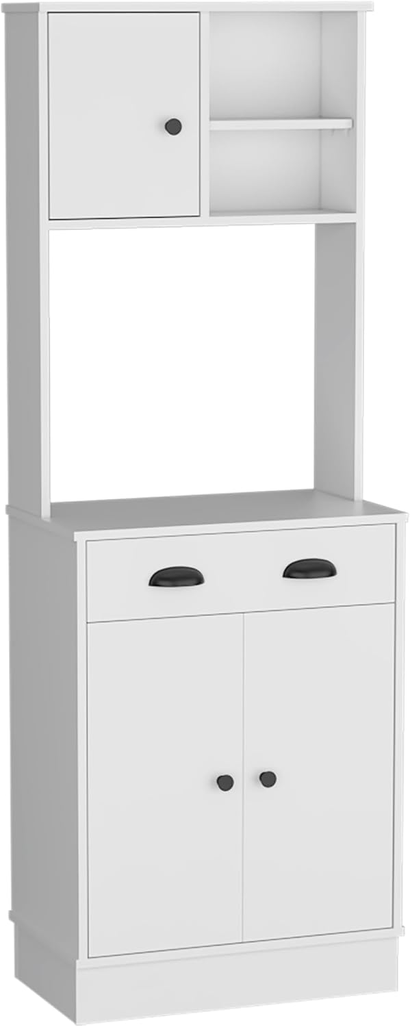 White 3-Door Kitchen Cabinet with Drawer & Microwave Space - Small Kitchen Storage