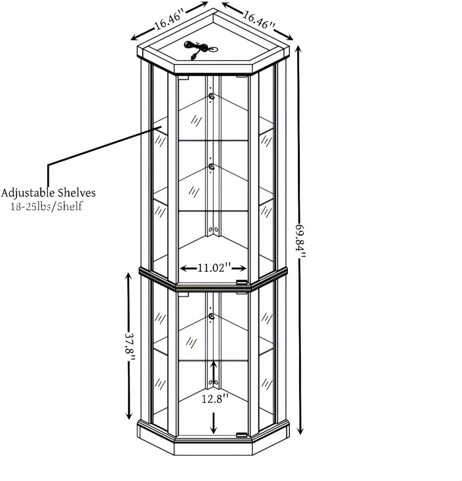 Lighted Corner Curio Cabinet - Elegant Glass Display Case for Living Room & Bar Storage - Perfect for Antique Collections & Wine - Includes Built-in Lighting - Black