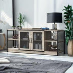 Amyove TV Stand for 65+ Inch TV, Industrial Entertainment Center TV Media Console Table, Farmhouse TV Stand with Storage, Mesh Door and Shelves, Gray TV Console Cabinet Furniture for Living Room