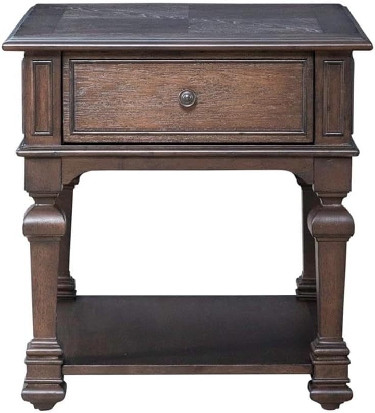 Pemberly Row 3-Piece Cocktail Table Set, Rubberwood and Hickory Veneers, Chateau Brown Finish, Includes 1 Cocktail Table with Casters and 2 End Tables, Bottom Shelves and Drawer, Living Room Furniture