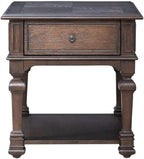 Pemberly Row 3-Piece Cocktail Table Set, Rubberwood and Hickory Veneers, Chateau Brown Finish, Includes 1 Cocktail Table with Casters and 2 End Tables, Bottom Shelves and Drawer, Living Room Furniture