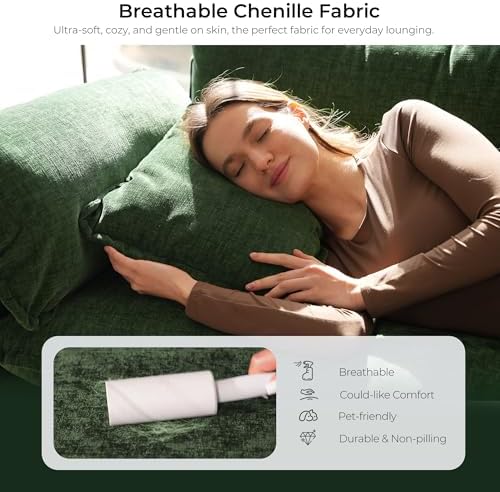 ELUCHANG 114" Oversized Modular Sectional Sofa, Comfy Chenille Cloud Couch, 6-Seater V Shaped Modern Deep Seat Sofa w/Removable Covers for Living Room, Bedroom, DIY Combination - Green