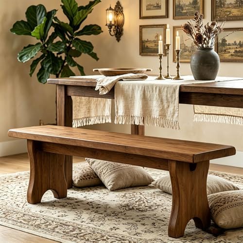 Solid Wood Bench, 24" 31" 35" 39" 47" 59" Rustic Entryway Bench, Narrow End of Bed Bench for Bedroom, Farmhouse Dining Bench for Kitchen, Living Room, Hallway, Easy Assembly