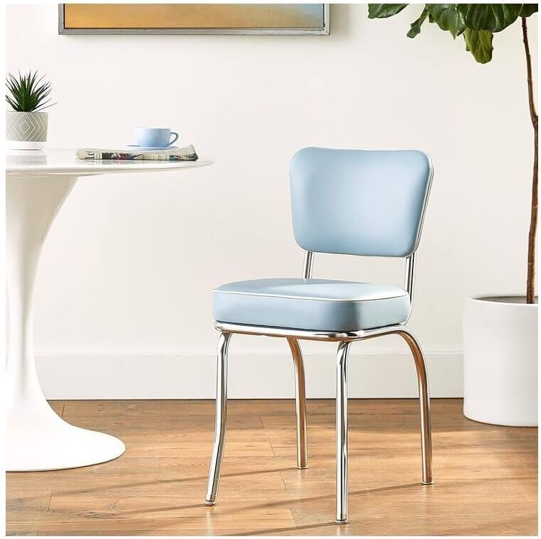 HomeStock Diner Chair - Vinyl Seat, Chrome Frame - Fully Assembled Bistro Kitchen Chair Bristol Blue