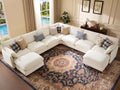 Ihanherry 139" Oversized V-Shaped Modular Sectional Couch, 9-Seater Cloud Sofa with Corner & Movable Ottoman, Large Cushions, Chenille Deep Seat Living Room Furniture Set, Beige