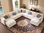 Ihanherry 139" Oversized V-Shaped Modular Sectional Couch, 9-Seater Cloud Sofa with Corner & Movable Ottoman, Large Cushions, Chenille Deep Seat Living Room Furniture Set, Beige