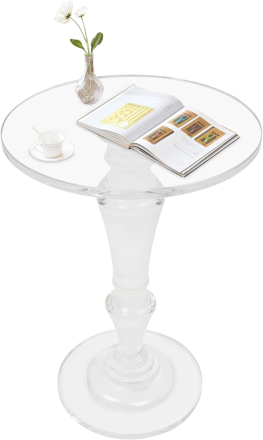 Acrylic End Table Clear Coffee Table with Round Tabletop, Multifuntional Side Drink Tables for Small Spaces Small Side Tables for Living Room Bedroom & Study Rooms, 13" D X 13" W X 20" H
