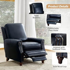 HULALA HOME Genuine Leather Manual Recliners Set of 2 with Wood Legs, Navy | Mid Century Modern Push Back Recliner with Nailhead Trim, Adjustable Backrest & Footrest, for Living Room Home Theater