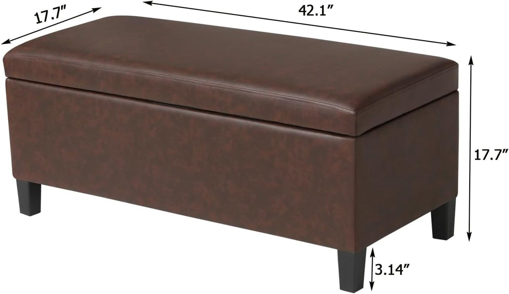 Adeco 42" Storage Leather Bench for Living Room – Black & Red Two-Tone End of Bed Storage Bench, Multi-Functional Top-Lift Coffee Table Ottoman with Storage for Bedroom or Entryway