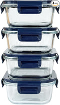 Square Glass Food Storage Containers With Lids，2 Cup Square Glass Containers With Lids, Small Food Containers, 16 oz Leak-proof lunch Bowls, Dishwasher Microwave Freezer Safe -(Dark Blue)