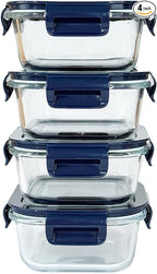 Square Glass Food Storage Containers With Lids，2 Cup Square Glass Containers With Lids, Small Food Containers, 16 oz Leak-proof lunch Bowls, Dishwasher Microwave Freezer Safe -(Dark Blue)