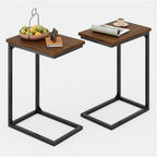 C-Shaped End Table,Small Side Tables for Sofa and Bedside，Sofa Table with Metal Frame for Sofa, Living Room, Bedroom, Office,Brown and Black
