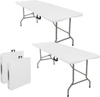 Set of 2 Folding Tables with Carrying Handle Lightweight 6FT Rectangular Portable Plastic Camping Table Steel Legs for Indoor Party, Dining, Outdoor Wedding, Events, Picnic (White)