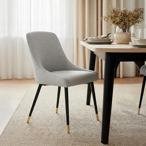 COLAMY LUMA Dining Chairs Set of 4, Upholestered Fabric Kitchen Dining Chairs with Metal Legs, Armless Accent Side Chair for Dining Room, Home, Light Gray