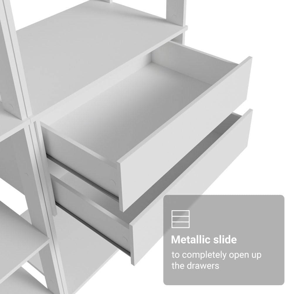 Madesa Kitchen Pantry Storage Rack with 2 Drawers and Open Shelves 51" L Multiuse Modular Cabinet for Kitchen Organization - White
