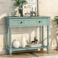 Bellemave Console Table with 2 Drawers & Bottom Shelf, Retro Entryway Table with Storage & Turned Roman Legs, Solid Wood Sofa Tables for Entrance, Hallway, Living Room (Green/35)